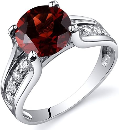 Peora Garnet Cathedral Solitaire Ring for Women 925 Sterling Silver, Natural Gemstone Birthstone, 2.50 Carats Round Shape 8mm, Size 9