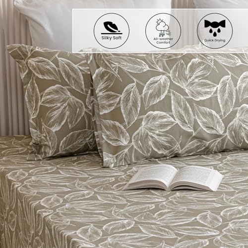 Image of HOMEMONDE Cotton Bedsheet with 2 Pillow Covers Soft Breathable 90 x 100 Inch Printed Flat Queen Size Bed Sheet, Perfect for Home Decor & Gifting - Tana Green