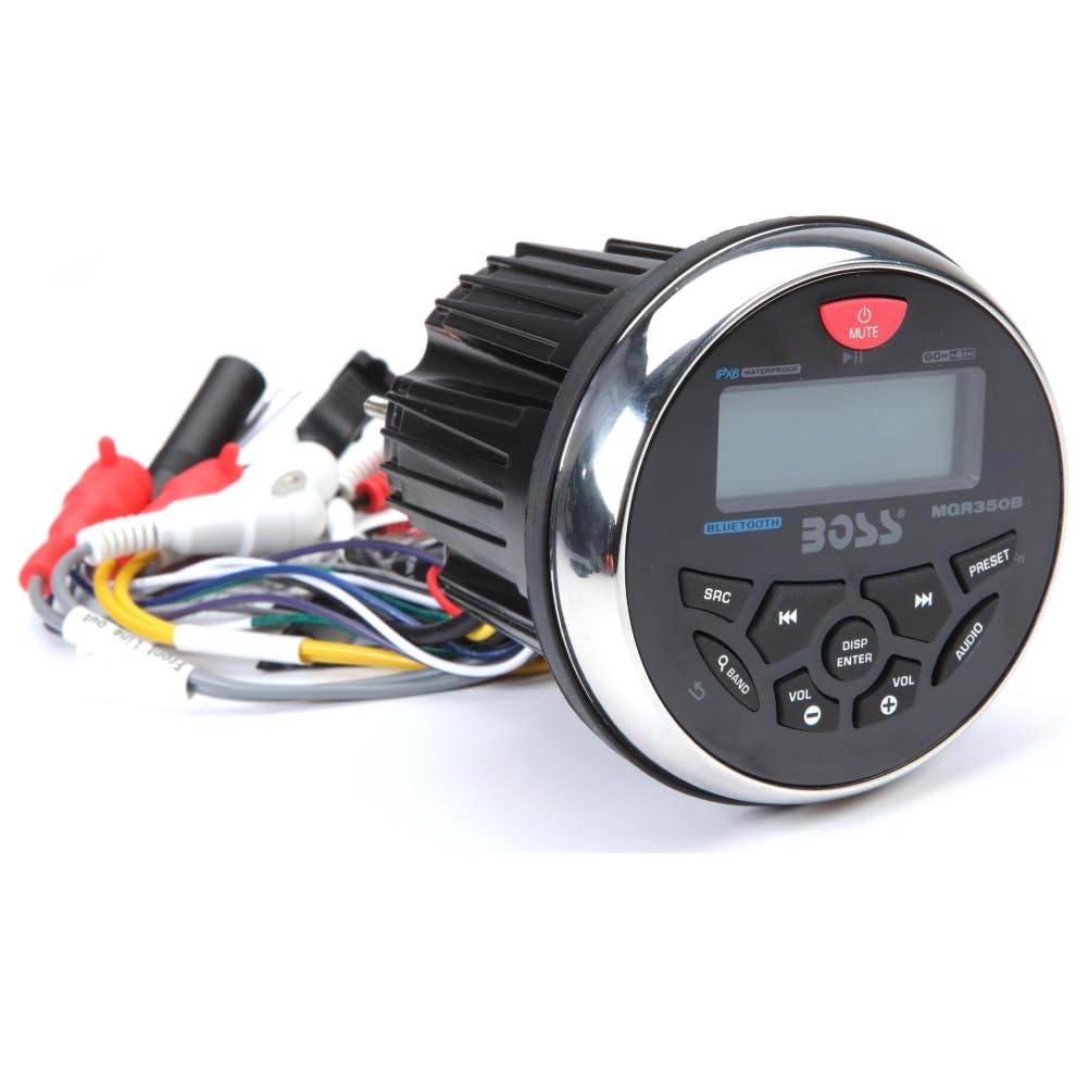 SET PER BOSS AUDIO SYSTEMS MCKGB350B.6 1 kit marino con stereo ricevitore AM/FM bluetooth waterproof, una coppia di altoparlanti MR6B 16,5 cm 90 watt rms 180 watt max, una dipole antenna, 1 kit