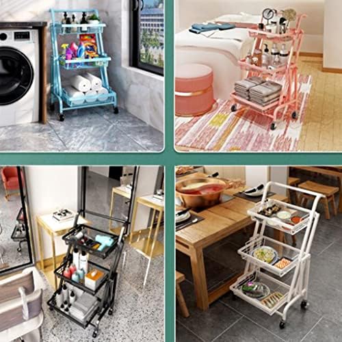 3 Tier Folding Kitchen Storage Trolley Rack with Caster Wheels Rolling Cart Metal Utility Space Saving,Home Storage Organizer Racks,Easy Assembly for Kitchen image 5