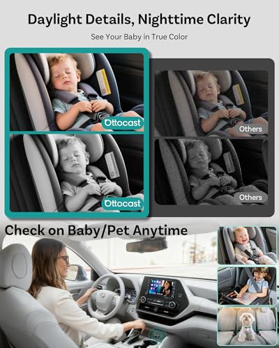 Image of OTTOCAST Cabin Care Baby Car Camera with Wireless CarPlay Adapter, 1080P HD Baby Monitor with IR Night Vision, 150 Wide Angle, Real-Time Rear Seat View On Car Screen, Easy Install