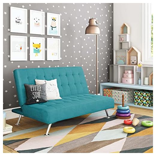 DHP Ariana Kids Sofa Futon, Converts from Futon to Bed for Kids, Teal