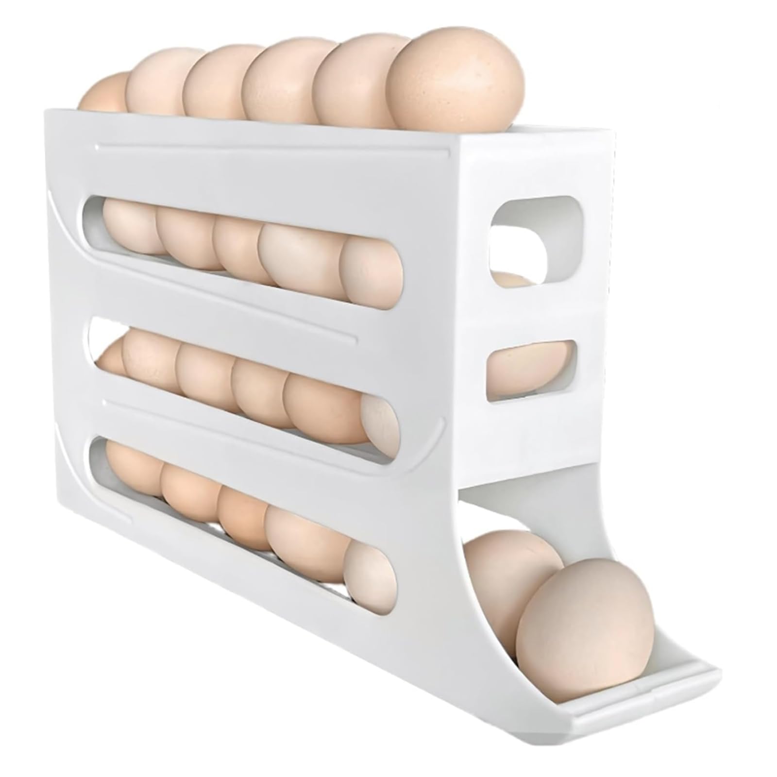 Soporte para 30 huevos que ahorra espacio para nevera, organizador de huevos rodante automático con 4 niveles, estante dispensador de huevos de gran capacidad para refrigerador, almacenamiento de