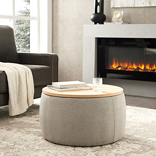 Kakotito Modern Round Storage Ottoman With Wooden Lid,Circle Ottoman Handmade Ottoman Coffee Table,End Table & Footstool thumb #4