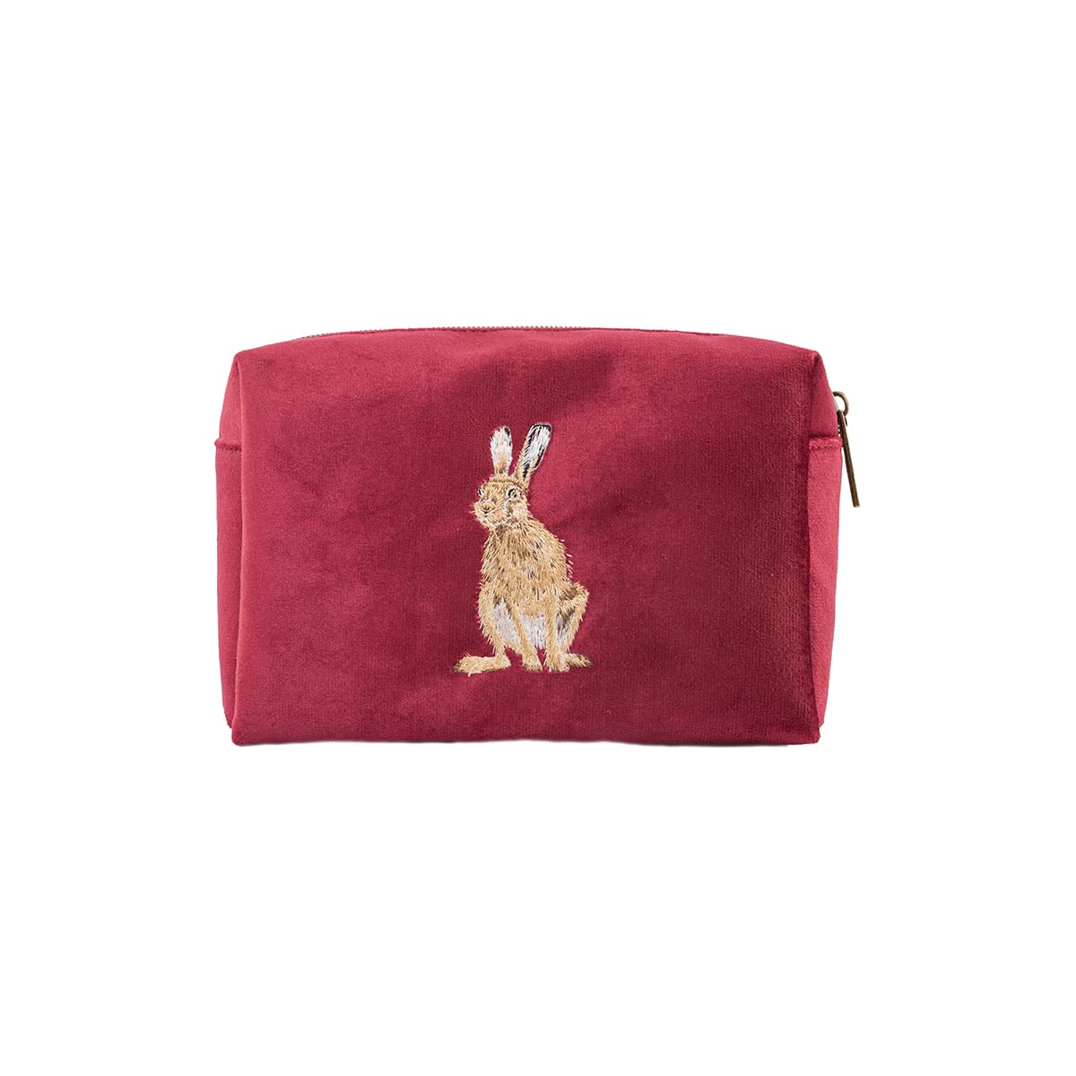 Wrendale Designs by Hannah Dale 'Golden Hour' Hare Embroidered Make Up Bag, Burgundy