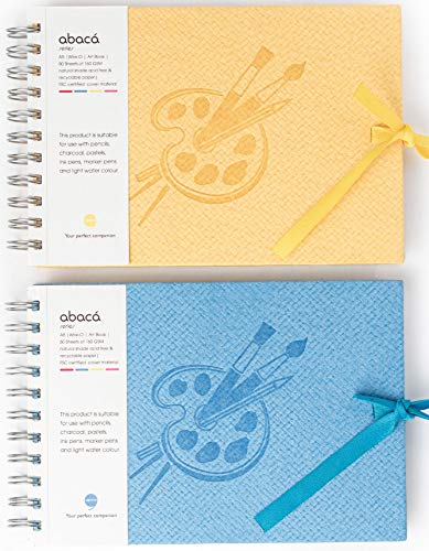 COMMA Abaca Lot de 2 carnets de croquis à spirales avec fermeture ruban – Format A5 – 50 feuilles – Papier anti-âge 160 g/m² – Papier sans acide –...