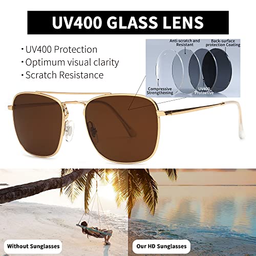 Image of JIM HALO Retro Square Aviator Sunglasses Premium Glass Lens Flat Metal Eyewear Men Women