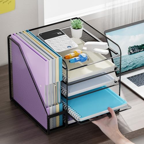 Marbrasse Organizador de Escritorio,5 Niveles Malla Papel Organizador, Archivo Estantería para Oficina Casa Accesorios(Negro) - imagen 3