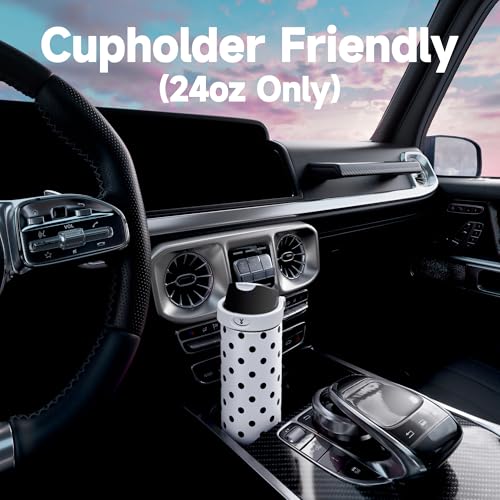 Image of 24 oz Insulated Water Bottle with Straw: Meoky Stainless Steel Metal Water Bottle with 2-in-1 Lid - Leak Proof, Cold for 24 Hours, Fits in Car Cup Holder, BPA-Free for Sports Travel Car, Polka Dot