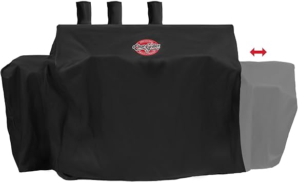 Char-Griller 3-Burner Dual Fuel Expandable Propane Gas and Charcoal Outdoor Polyester Grill and Smoker Cover in Black, 29in x 65in x 49in, Model 8080