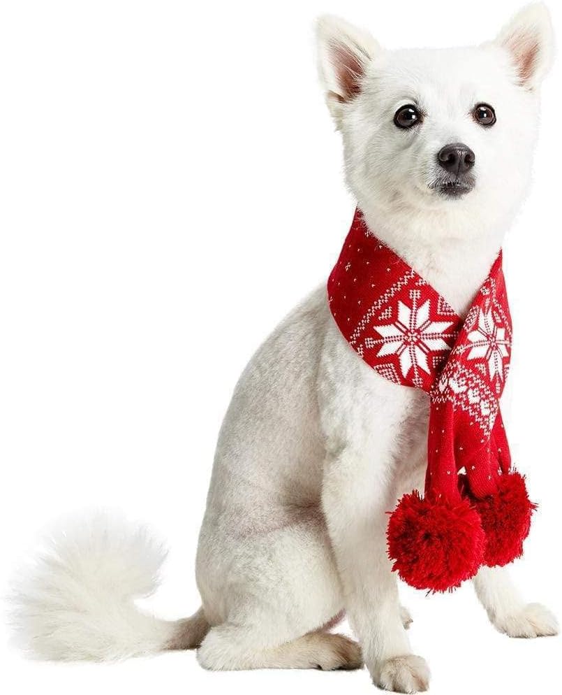 Blueberry Pet Christmas Fair Isle Dog Scarf in True Red, Large