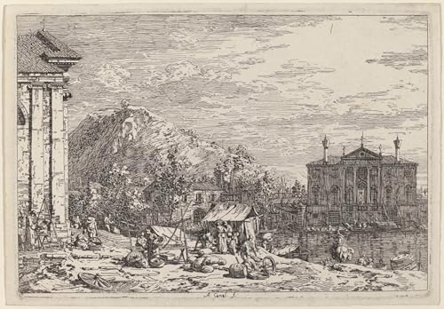 Peinture le marché de Dolo par Canaletto pour habiller un grand mur vide de salon