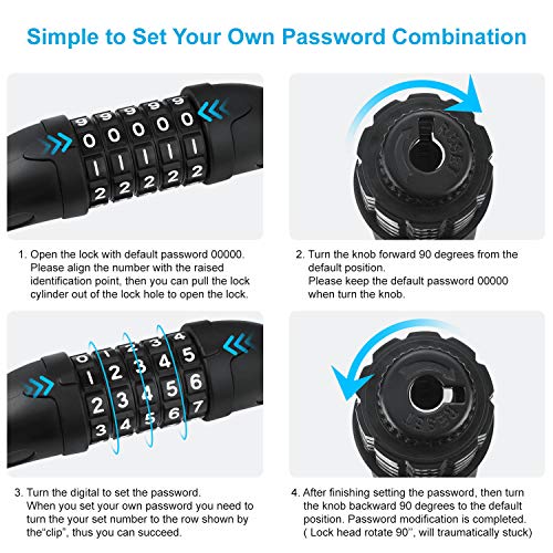 Vltawa Bike Lock With Mounting Bracket, 4 Ft Bike Lock Cable, 1/2 In Diameter High Security Bicycle Lock, 5 Digit Resettable Bike Locks With Combinations (Lightweight, 1.2Mx12Mm) (Black) #TOP4