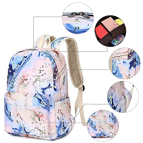 Bluboon Backpack For Girls Kids Backpack With Lunch Box Marble School Bookbag Set For Kindergarten Elementary School Supplies #TOP2
