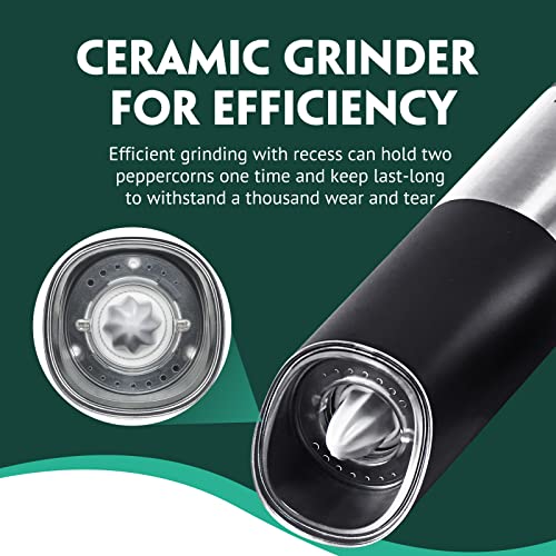 Automatic Salt And Pepper Grinder Set - Kitexpert Gravity Electric Salt And Pepper Mill Battery Operated - One Handed Operation With Light - Up To 5 Adjustable Grinding Levels #TOP5