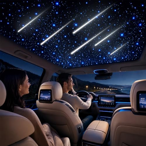 Image of CHINLY 2-in-1 Meteor Twinkle 549pcs Starlight Headliner Kit 9.8ft 0.03in Starlights RGBW Fiber Optic Lights+96pcs Shooting Stars, APP+Remote Control Star Headliner Kit, Car Star Lights for Car Roof