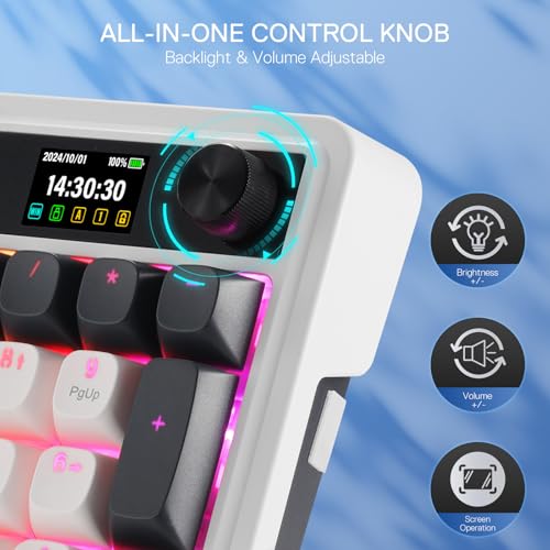 Image of Redragon K719 Wireless Gasket Gaming Keyboard w /Hype Screen & Knob, 95 Keys Mechanical Keyboard, Easy-Control 1.14'' TFT Info Display, 5-Layer Noise Dampener, Round PBT Keycaps, Mint Mambo Switch