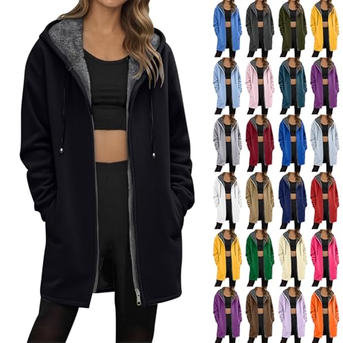 Sherpa Jacket Women,Sherpa Lined Jacket Women Long Fleece Hoodies For Woman Fall Winter Black Oversized Casual Soft Cotton Zip Up Warm Coats Outerwear,L