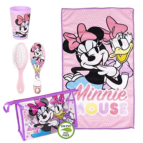 Neceser de Aseo de Minnie Mouse - Cierre de Cremallera - 23 x 15 x 8 cm - Incluye Accesorios - Diseño Impermeable - Ideal para Llevar de Viaje - Producto Original Diseñado en España