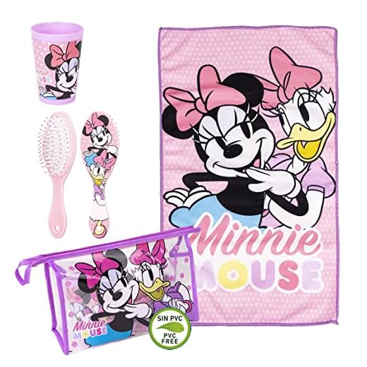 Neceser de Aseo de Minnie Mouse - Cierre de Cremallera - 23 x 15 x 8 cm - Incluye Accesorios - Diseño Impermeable - Ideal para Llevar de Viaje - Producto Original Diseñado en España