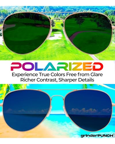 grinderPUNCH Unisex Aviator Sunglasses | Fashionable & Lightweight Frame Suits All Face Shapes | 100% UV Protection4