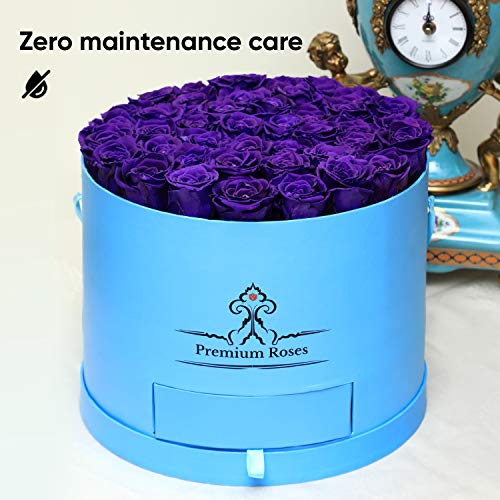 Premium Roses| Real Roses That Last a Year | Fresh Flowers| Roses in a Box (Blue Box, Large)