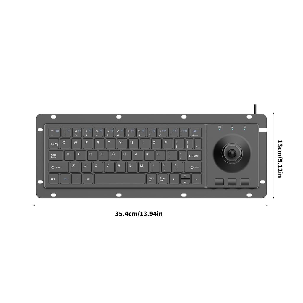Teclado de 64 teclas con marco de metal con interruptores de tijera y bola de seguimiento para entornos de trabajo duros