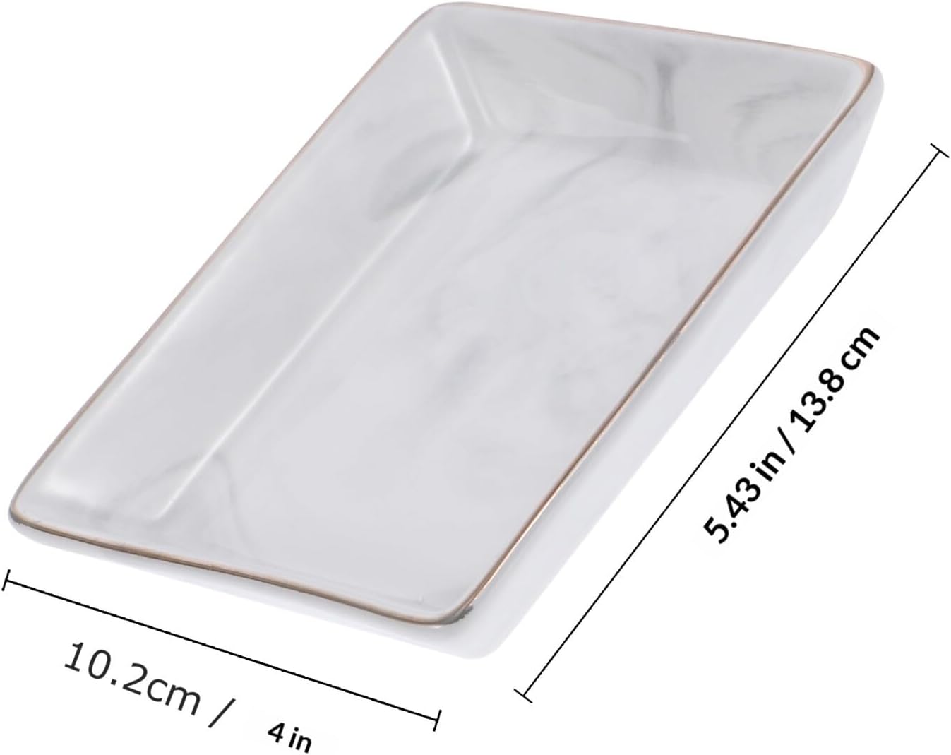 Marbling Ceramic Vanity Tray Rectangular Soap Dish and Mouthwash Cup Holder Gray Marble Pattern Bathroom Organizer Plate for Home Sink Countertop