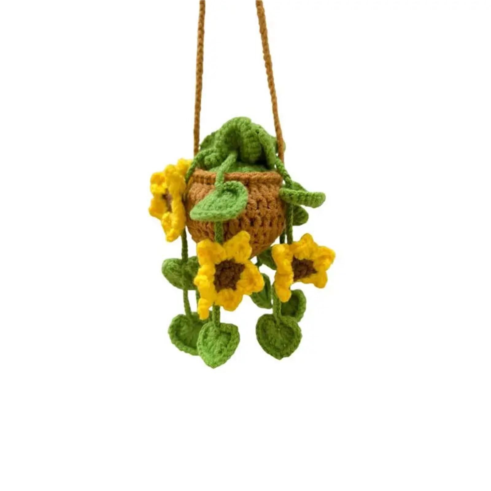 Cute Handmade Crochet Strawberry and Flower Plant Car Hanging Ornament(Color5)