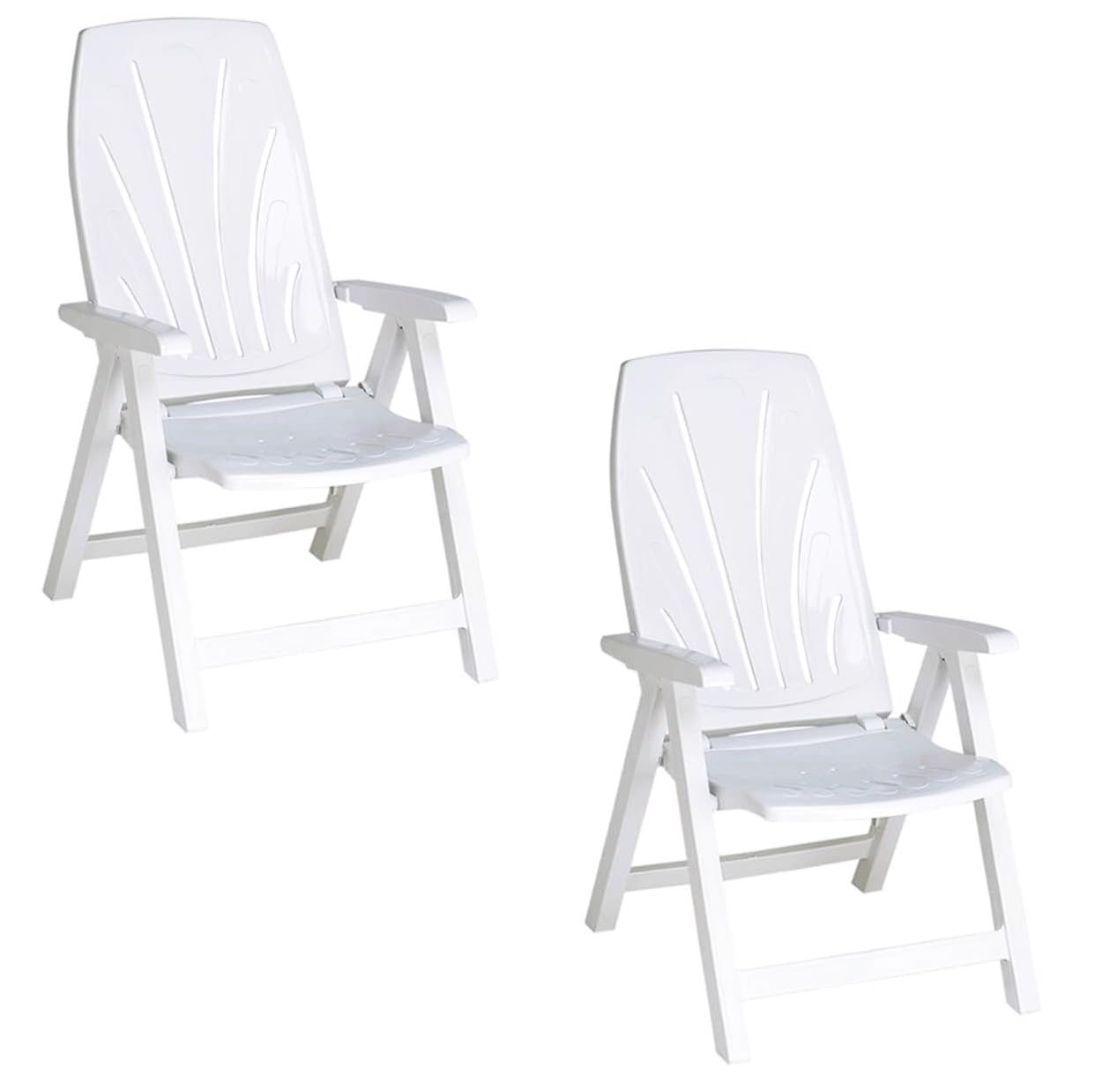 Silla Tumbona Plegable 5 Posiciones de Exterior jardín, Patio, Playa, Camping reclinables de Resina reciclable (2X Blanco)