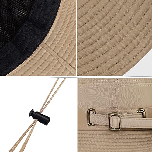 IBLUELOVER Wide Brim Sun Hat Men Women UPF 50+ UV Protection Bucket Boonie Hat Foldable Quick Dry Fishing Cap with Adjustable Chin Strap for Outdoor Sports 54-58cm Khaki - Image 4