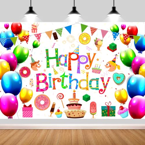 YinQin 180x120 cm White Colorful Happy Birthday Backdrops Cloth 71x47 inch Bday Photography Backgrounds Colorful Balloons Happy Birthday Sign Banner Decoration for for Kids Children by YinQin - Used condition - CA$10.70