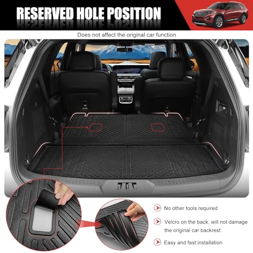 Utiiy Cargo Mat Fit for 2020-2023 Ford Explorer 6&7 Seats Cargo Liner TPE Seat Back Cover Trunk Mat for 2020 2021 2022 2023 Ford Explorer Accessories(Cargo Mat+Backrest Mat) - Thumbnail 4