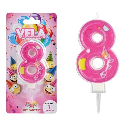 Vela De Aniversário Número 8 - Cor Rosa Happy