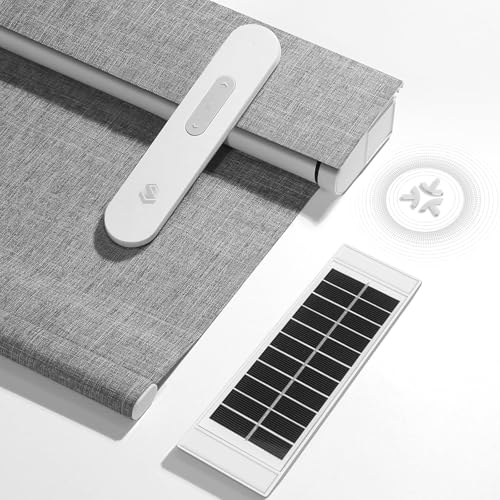 MUSCLEAREA Motorized Blinds With Remote, Hub-Free Smart Roller Shades Compatible with Alexa, Automatic for Windows With Matter Motor, Cordless Blackout, Solar Panel, Rechargeable, Grey, 34*72