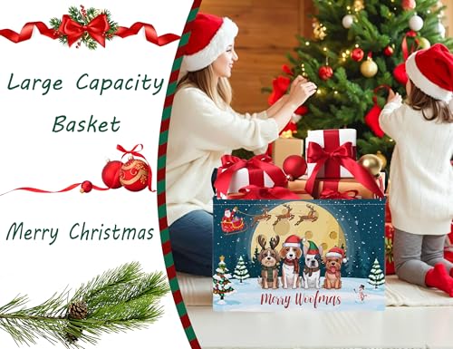 Image of Large Christmas Gifts Empty Baskets Kids Collapsible Holiday Storage Bin with Handle (Hat Dog)