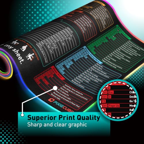 Image of Excel Cheat Sheet LED Desk Pad | Excel Shortcut Keys Mouse Pad - Colorful RGB Luminous Extended Large Gaming Mousepad| PC Office Spreadsheet Keyboard Mat| Non-Slip Stitched Edge Desk Mat