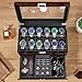 BEWISHOME High-End Watch Box, 12-Slot Watch Case with Large Glass Lid, 2-Layer Wooden Watch Box for Men, Watch Organizer Watch Storage Holder for Men Brown Red SSH02Y