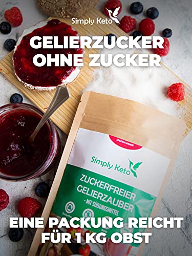 Simply Keto Gelierzauber 230g - Erythrit Gelierzucker ohne Zucker - Zur Zubereitung von Lower Carb* & Keto Marmelade - Für 1kg Früchte - Gesüßt mit Erythrit & Stevia - Vegan & Ohne Zuckerzusatz