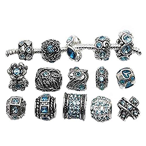 10 Assorted March Birthday Birthstone Birthstone Charms for European Snake Chain Style Spacer Bead stopper