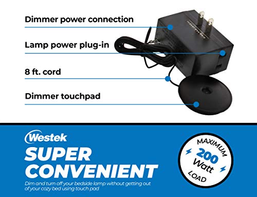 Westek Plug in Dimmer Switch for Lamps, 2 Pack - Plug in Dimmer Switch with Touch Lamp Switch - 200W, 3 Level Dimmer - Ideal for Bedside and Hard to Reach Lamps - (6043BC)