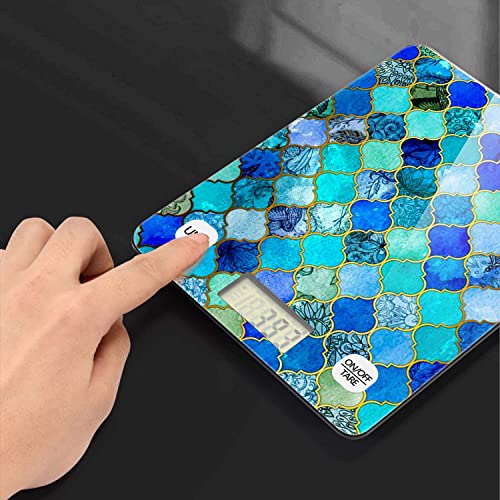 Digital Food Scale Scale For Food Ounces And Grams Kitchen Scale For Cooking And Baking Waterproof Glass Multicolor Surface（Battery Not Included） - Blue Teal Moroccan Art #TOP3