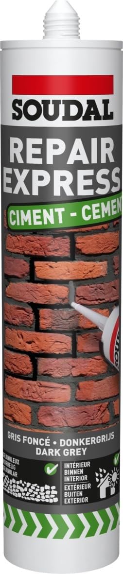 Soudal Repair Express Cement Acrylic Sealant Cartridge Tube Joint Gap and Crack 290ml DIY Masonry Concrete Masonry Concrete Stairs (Grey)