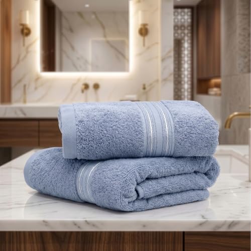 Image of LANE LINEN 575 GSM 100% Cotton Hand Towel 2PC - Light Blue