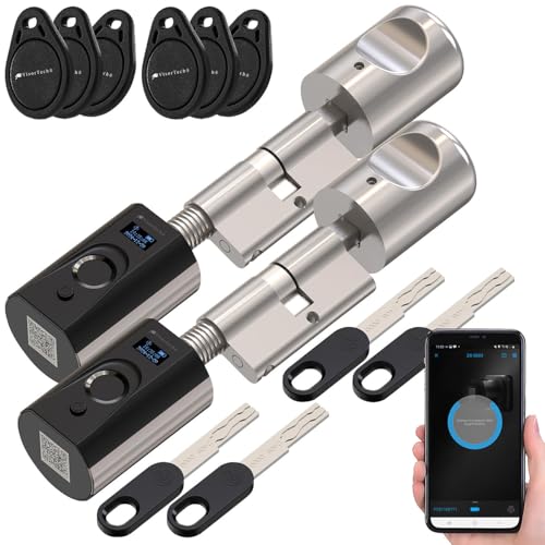 VisorTech Türschloss Fingerabdruck: 2er-Set elektronische Tür-Schließzylinder, Fingerabdruck, Transponder (Smart Türschloss, Haustür, RFID)