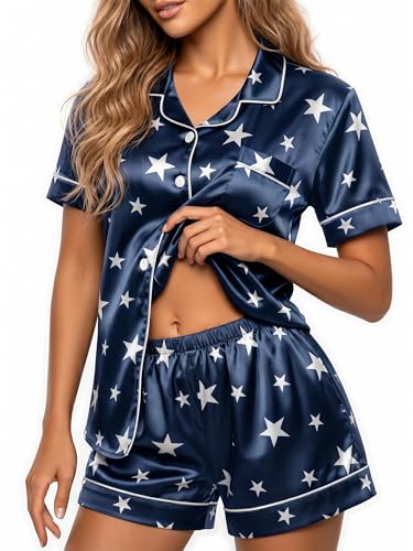 Image of HONGTEYA Pajamas for Women Set Silk Satin Pjs Lounge Shorts Set S-XXL
