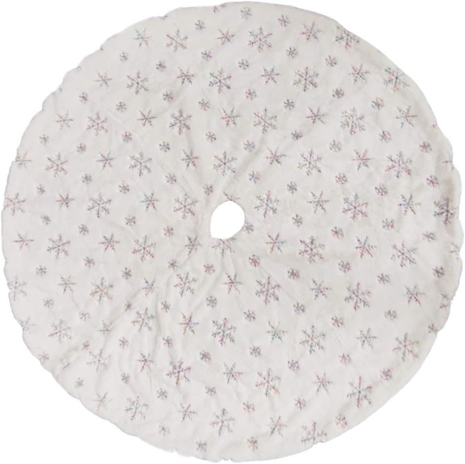 Christmas Tree Skirt Xmas Tree Base Cover Artificial Rabbit Fur Sequin Snowflakes Tree Skirt Plush Tree Mat for Xmas Holiday Party Decorations (S)