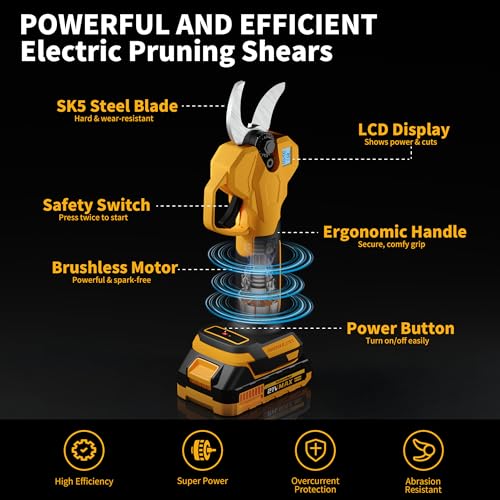 Image of Cordless Pruning Shears, 2 Inch Opening Electric Shears,2x2.0Ah Battery