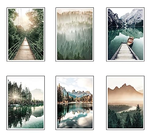 DKORARTE Set 6 Stück A4 Wandbilder Dekorative Wandbilder Wohnzimmer Dekor Moderne Schlafzimmer Zimmer Ohne Rahmen Landschaft Strand Natur (29,7 x 21 cm)