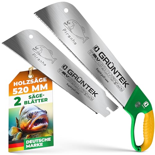 GRÜNTEK PIRANHA Holzsäge Zimmermannsäge mit 2 Sägeblättern für...